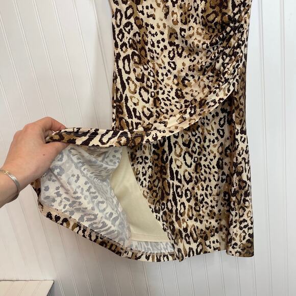 Kate Hill Women’s Leopard Print Ruched Cap Sleeve Mini Sheath Dress Size 4 - Picture 2 of 6